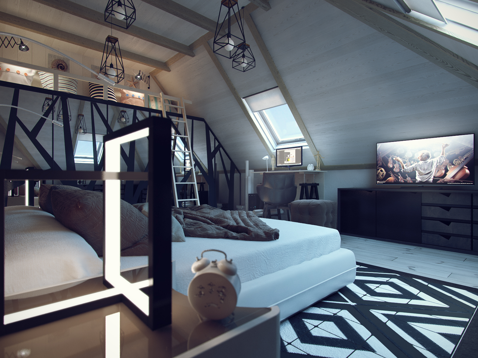 3D интерьера, Гостевая комната площадью 25 кв.м. в стиле Шале (Швейцария). Проект Дом в стиле шале. - Дом в стиле шале под Калининградом, Автор проекта: Дизайнеры Анастасия Шперлинг