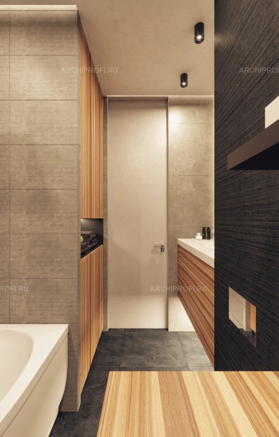 Современный стиль ванной комнаты с использованием керамики.