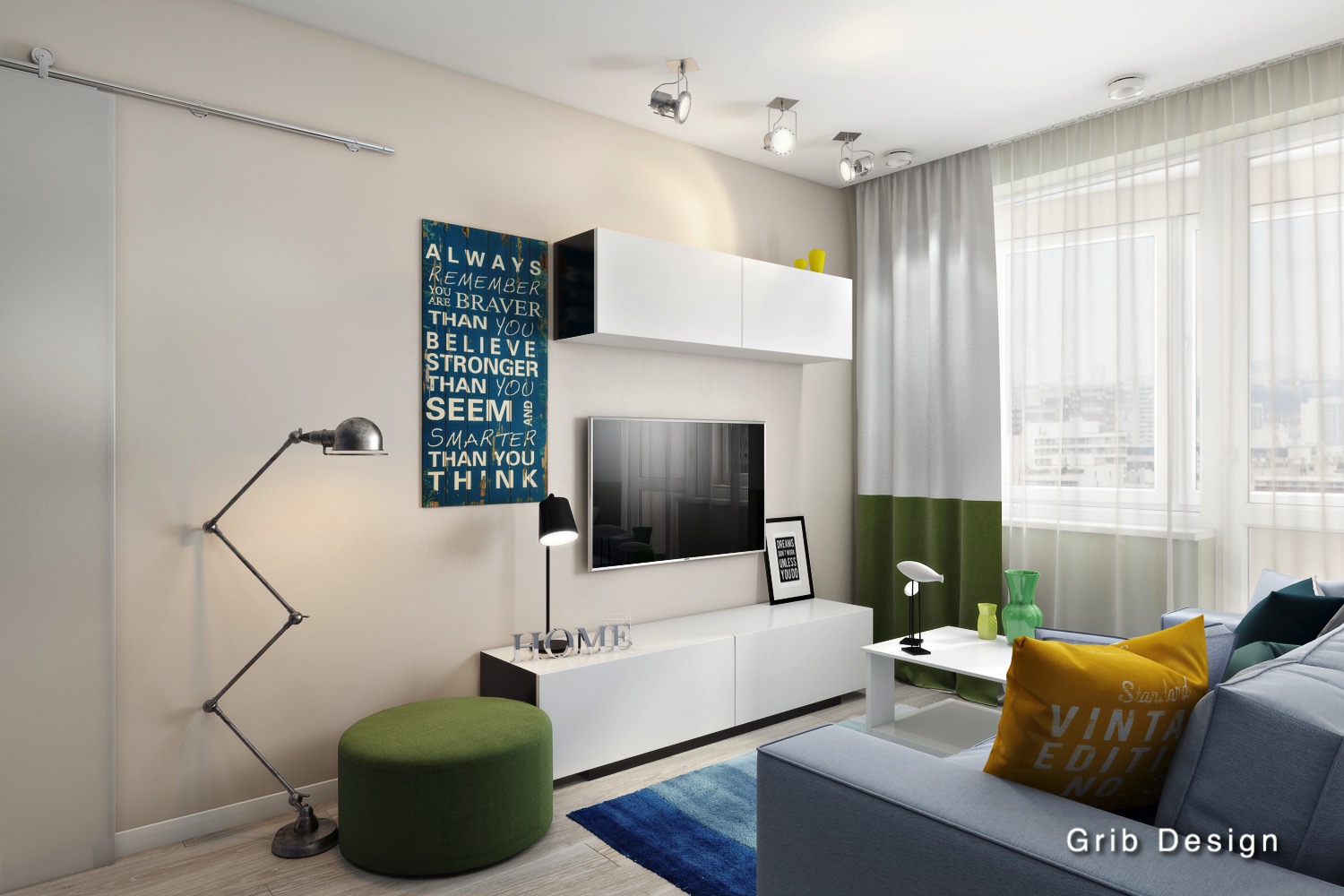 3D интерьера, Гостиная площадью 18 кв.м. в стиле Скандинавский. Проект Скандинавия - Скандинавия (гостиная - спальня), Автор проекта: Дизайнеры Ася Гриб