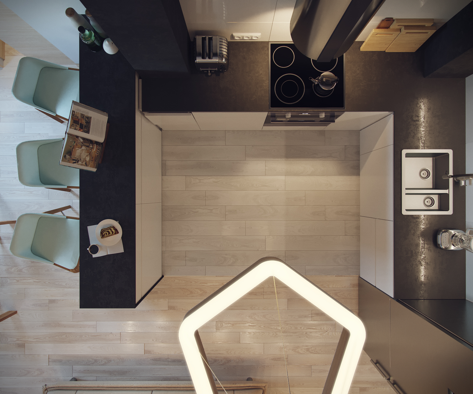 3D интерьера, Кухня площадью 16 кв.м. в стиле Контемпорари (нейтральная стилистика). Проект Кухня для пока еще холостяка - Квартира пока еще холостяка, Автор проекта: Дизайнеры Анастасия Шперлинг