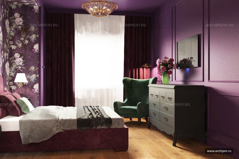 Спальня лилово-фиолетовая