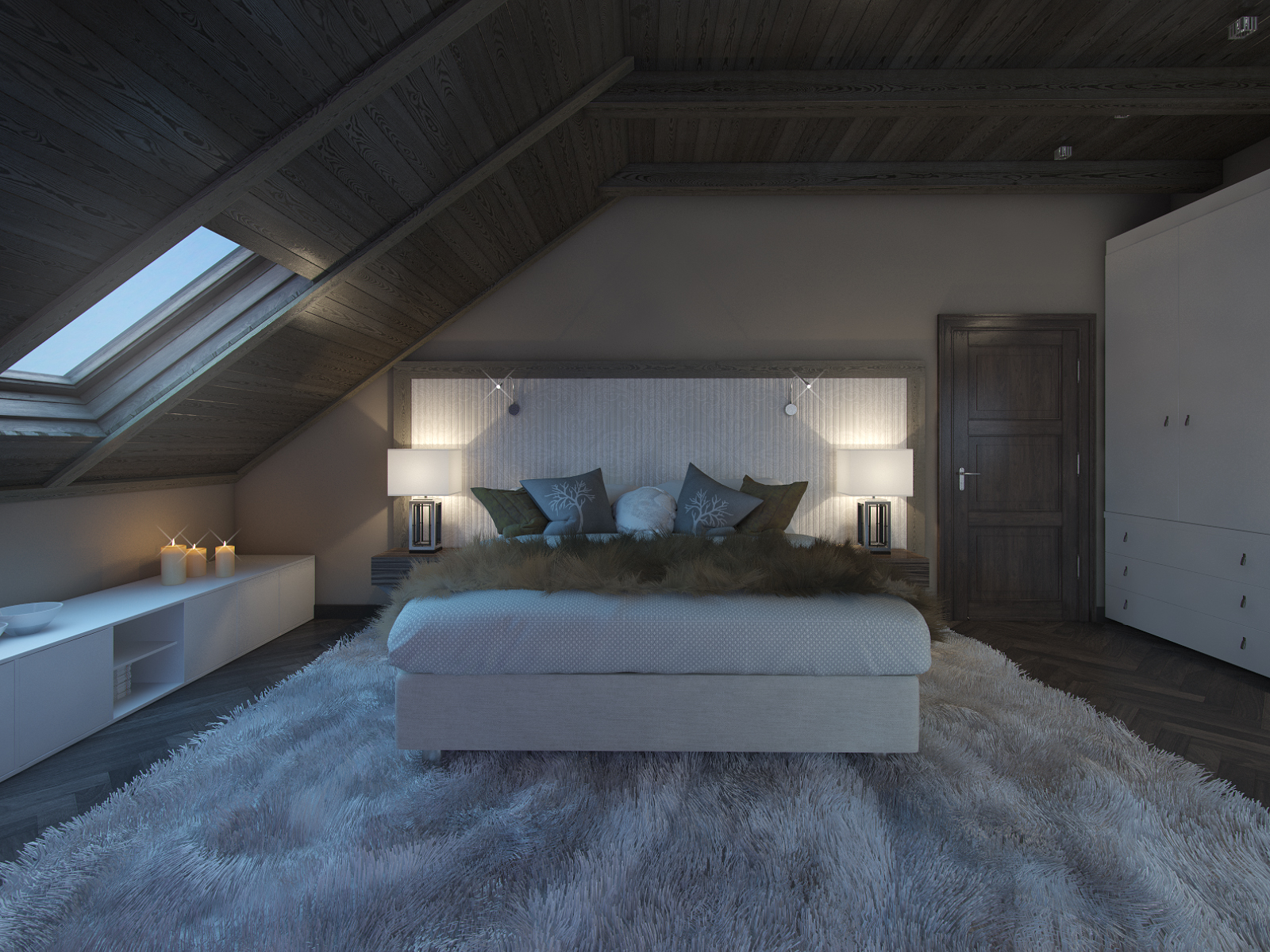 3D интерьера, Спальня площадью 31 кв.м. в стиле Шале (Швейцария). Проект Дом в стиле шале. - Дом в стиле шале под Калининградом, Автор проекта: Дизайнеры Анастасия Шперлинг