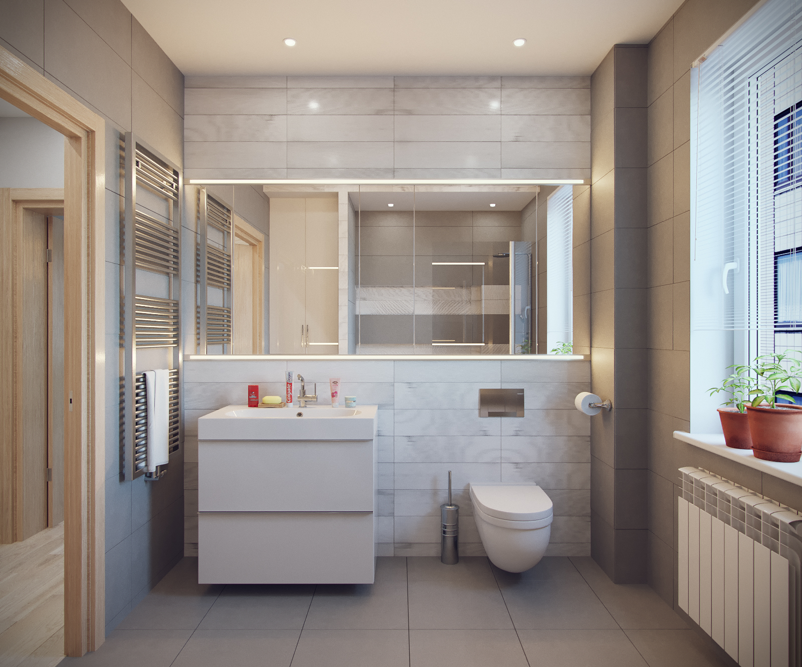 3D интерьера, Ванная комната площадью 10 кв.м. в стиле Контемпорари (нейтральная стилистика). Проект Ванная комната для пока еще холостяка - Квартира пока еще холостяка, Автор проекта: Дизайнеры Анастасия Шперлинг