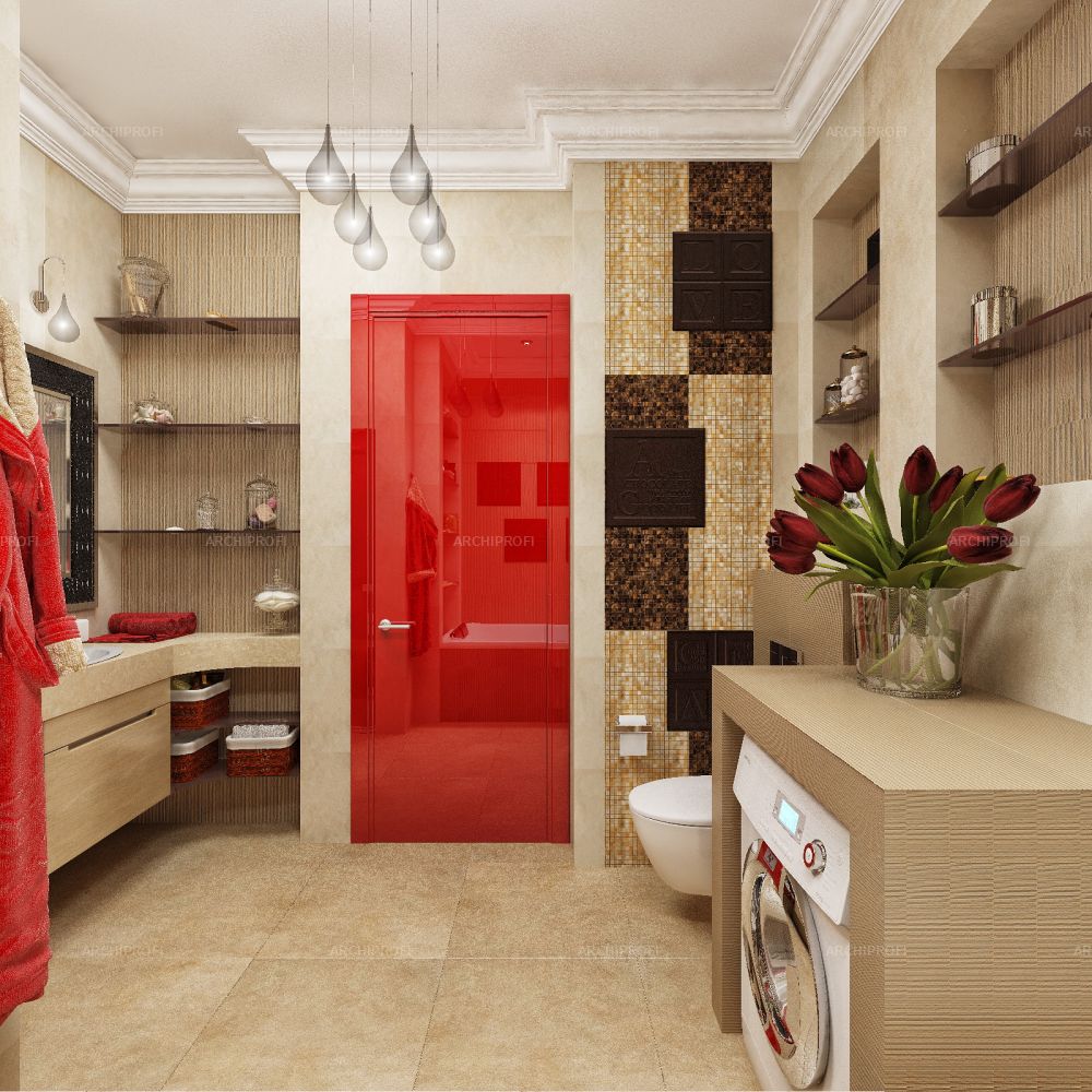 3D интерьера, Ванная комната площадью 16 кв.м. в стиле Америка. Проект Квартира в Американском стиле - Квартира в американском стиле, Автор проекта: Дизайнеры Мария Суздальцева
