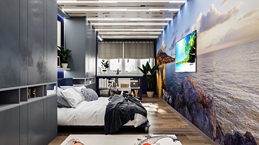 3D интерьера, Спальня площадью 19 кв.м. в стиле Современная. Проект обои в мужской спальне - Долгопрудный, Автор проекта: Дизайнеры Андрей Проценко