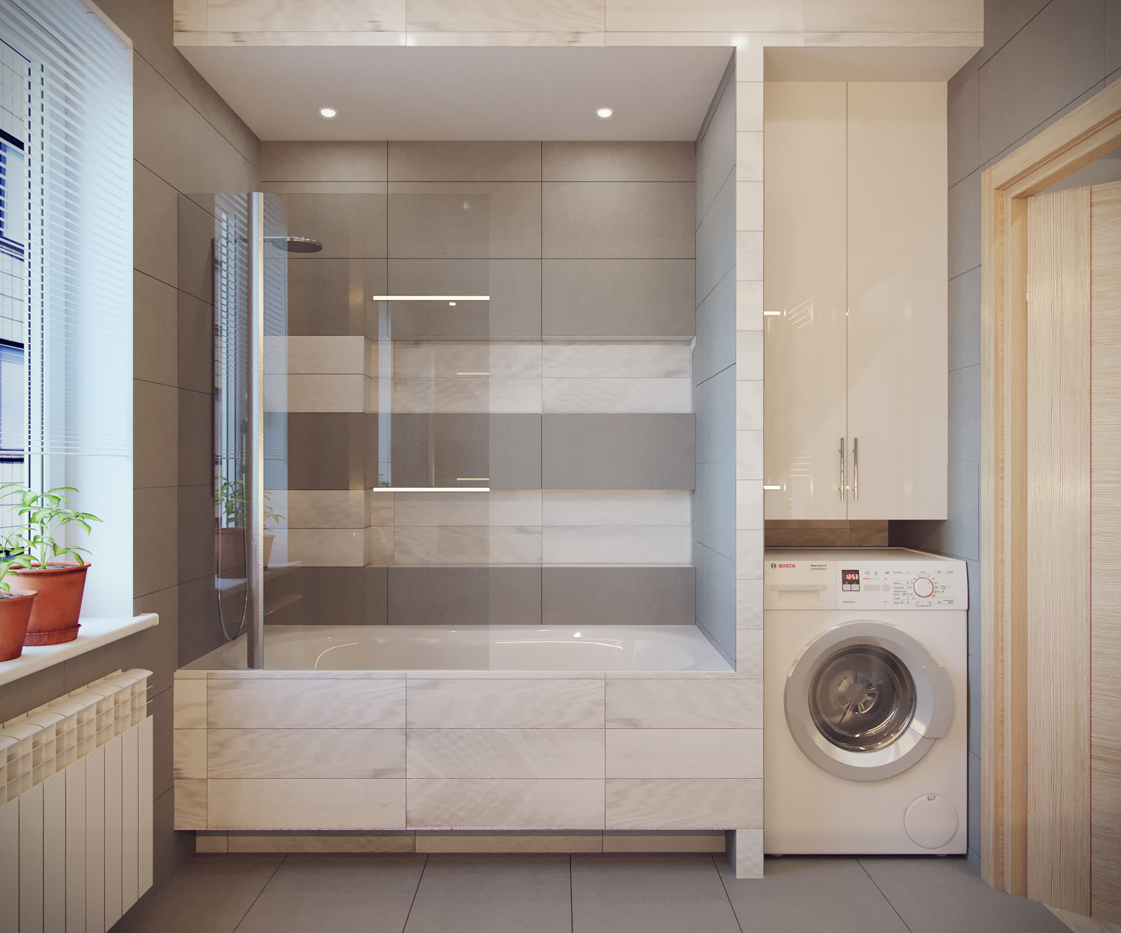 3D интерьера, Ванная комната площадью 10 кв.м. в стиле Контемпорари (нейтральная стилистика). Проект Ванная комната для пока еще холостяка - Квартира пока еще холостяка, Автор проекта: Дизайнеры Анастасия Шперлинг