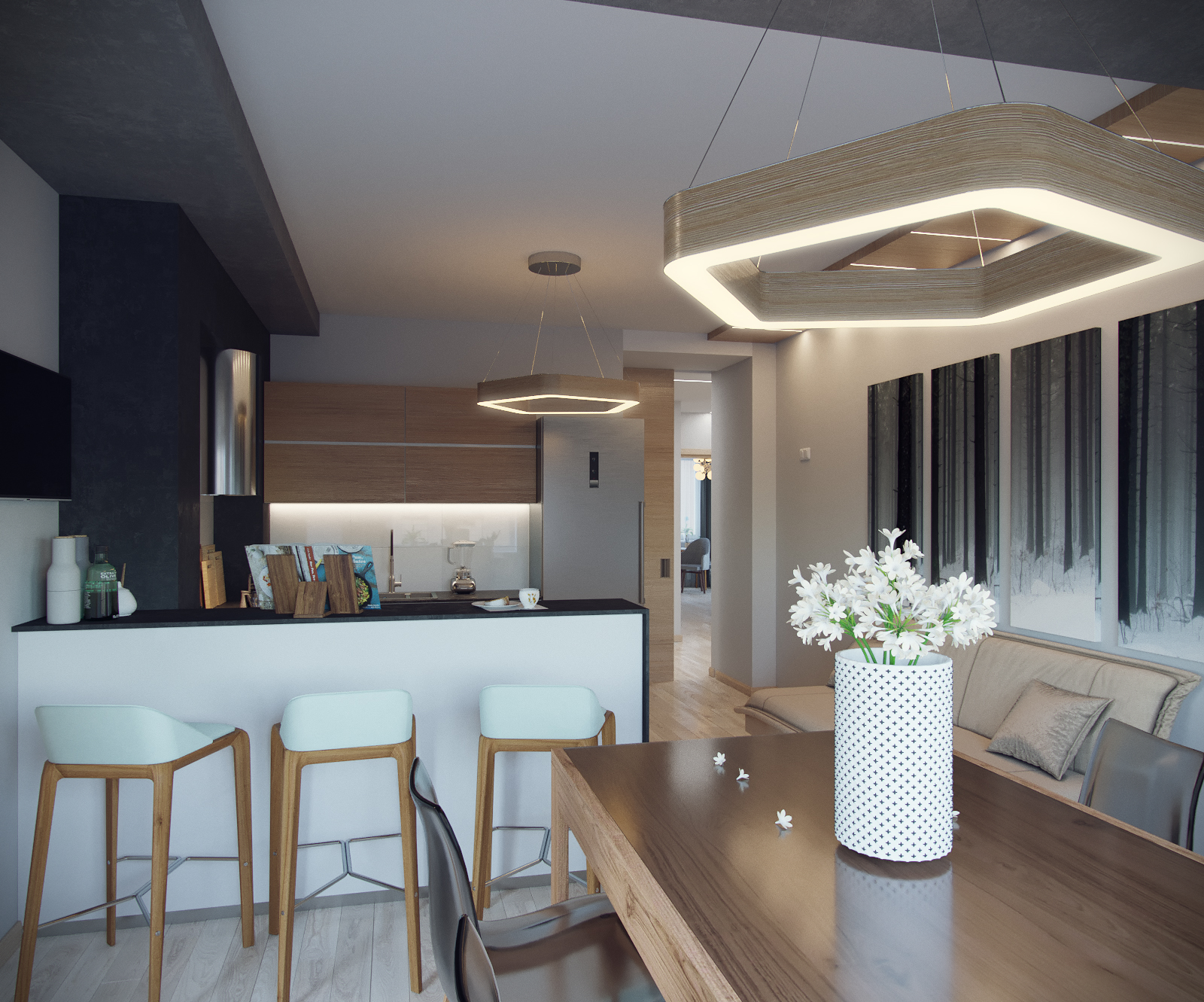 3D интерьера, Кухня площадью 16 кв.м. в стиле Контемпорари (нейтральная стилистика). Проект Кухня для пока еще холостяка - Квартира пока еще холостяка, Автор проекта: Дизайнеры Анастасия Шперлинг