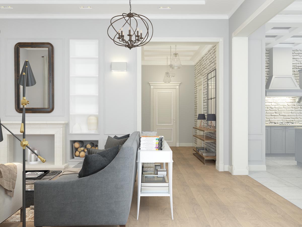 3D интерьера, Дизайн гостиной площадью 300 кв.м. в стиле Неоклассицизм. Проект Дизайн гостиной - Дизайн частного дома в КП Бристоль, Автор проекта: Дизайнеры Борис Кузнецов