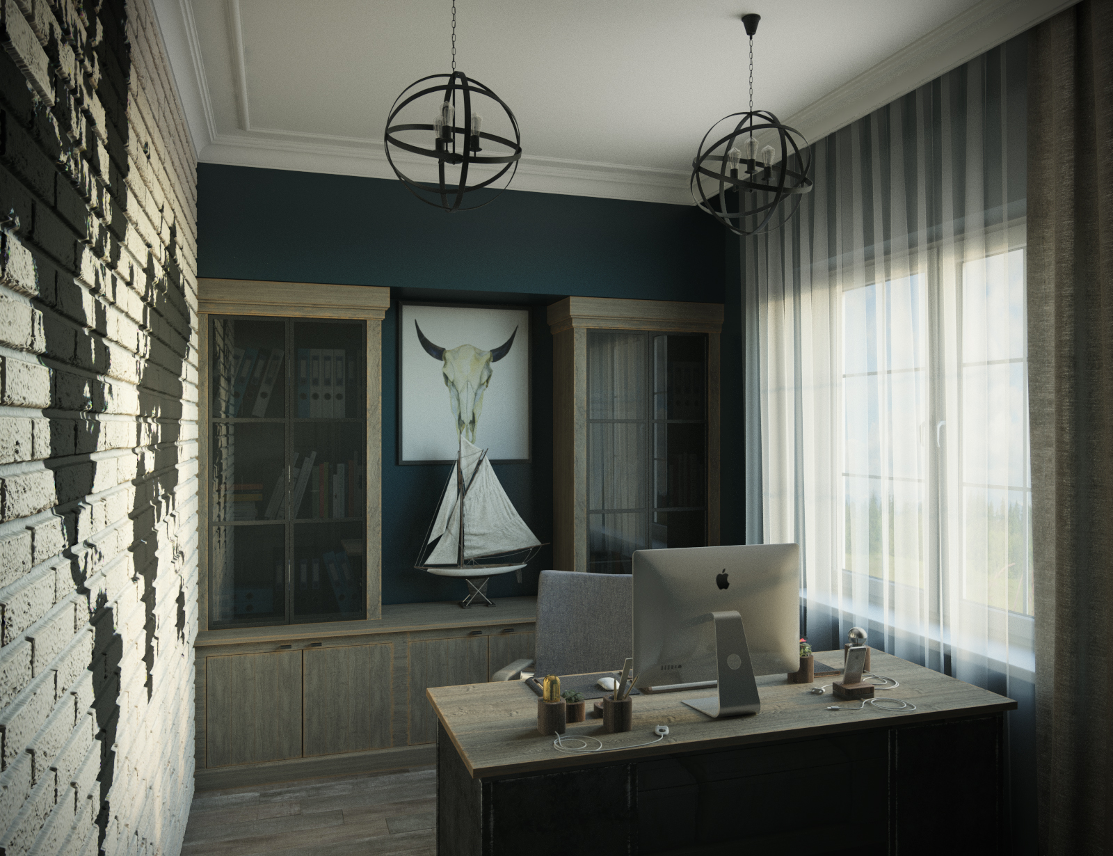 3D интерьера, Кабинет площадью 9 кв.м. в стиле Шале (Швейцария). Проект Дом в стиле шале. - Дом в стиле шале под Калининградом, Автор проекта: Дизайнеры Анастасия Шперлинг