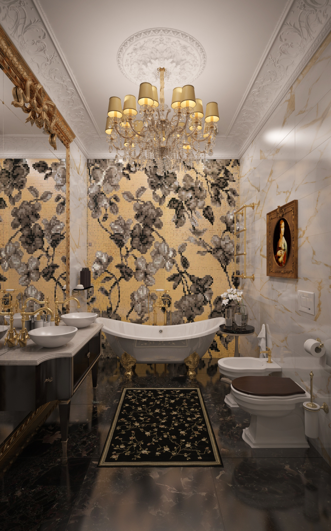 3D интерьера, Ванная комната в стиле Классическая. Проект Ванная комната - Квартира для семьи с тремя детьми, Автор проекта: Архитекторы Станислав Клюев