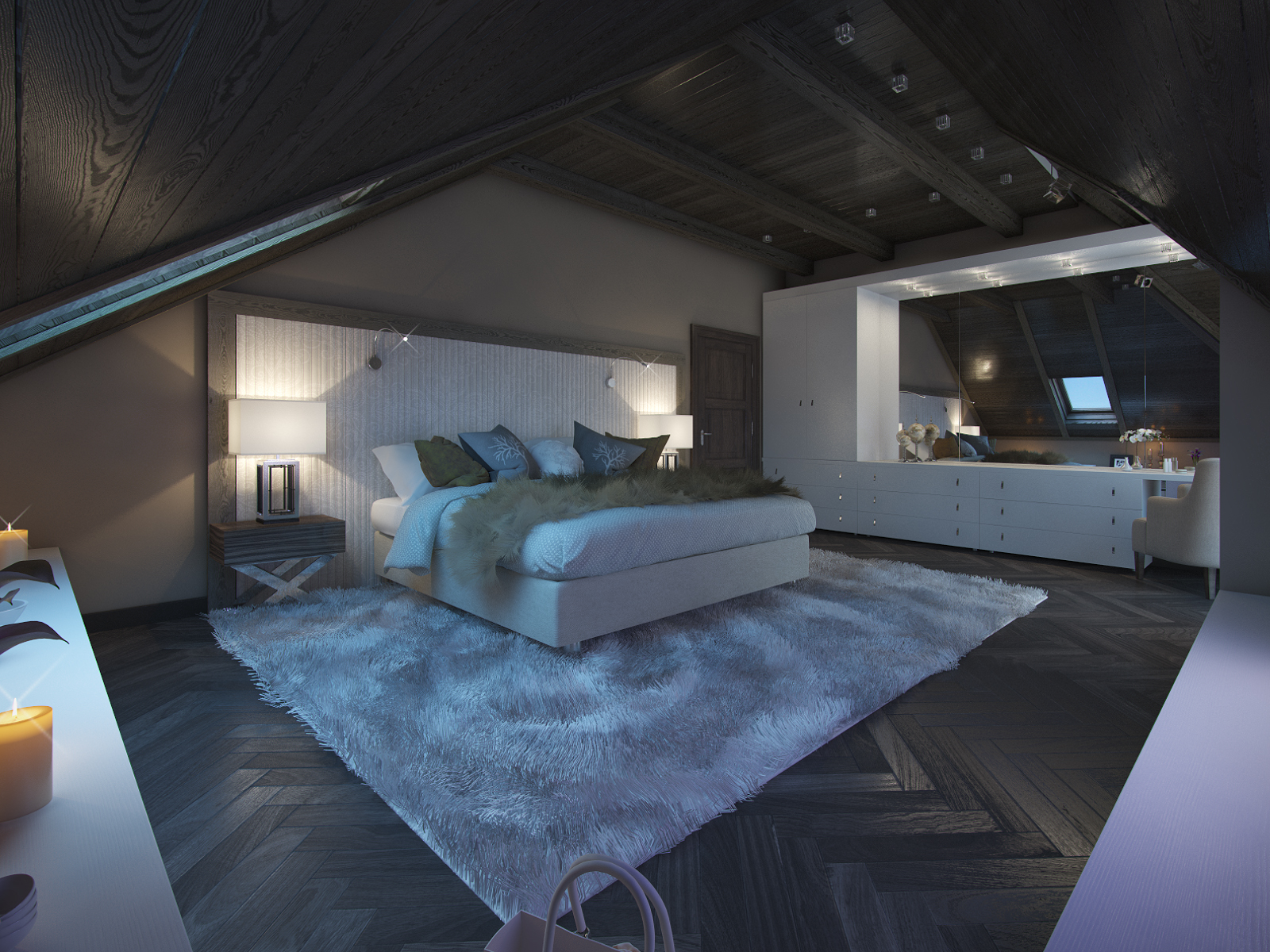 3D интерьера, Спальня площадью 31 кв.м. в стиле Шале (Швейцария). Проект Дом в стиле шале. - Дом в стиле шале под Калининградом, Автор проекта: Дизайнеры Анастасия Шперлинг