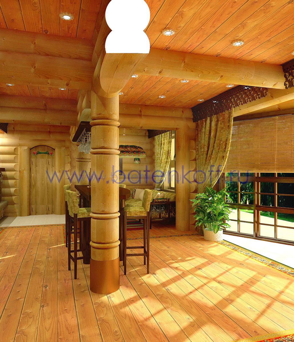 3D интерьера, Комната отдыха Проект Комната отдыха - Дизайн интерьера бани в русском народном стиле, пос.Палникс, Автор проекта: Дизайнеры Дмитрий Батеньков