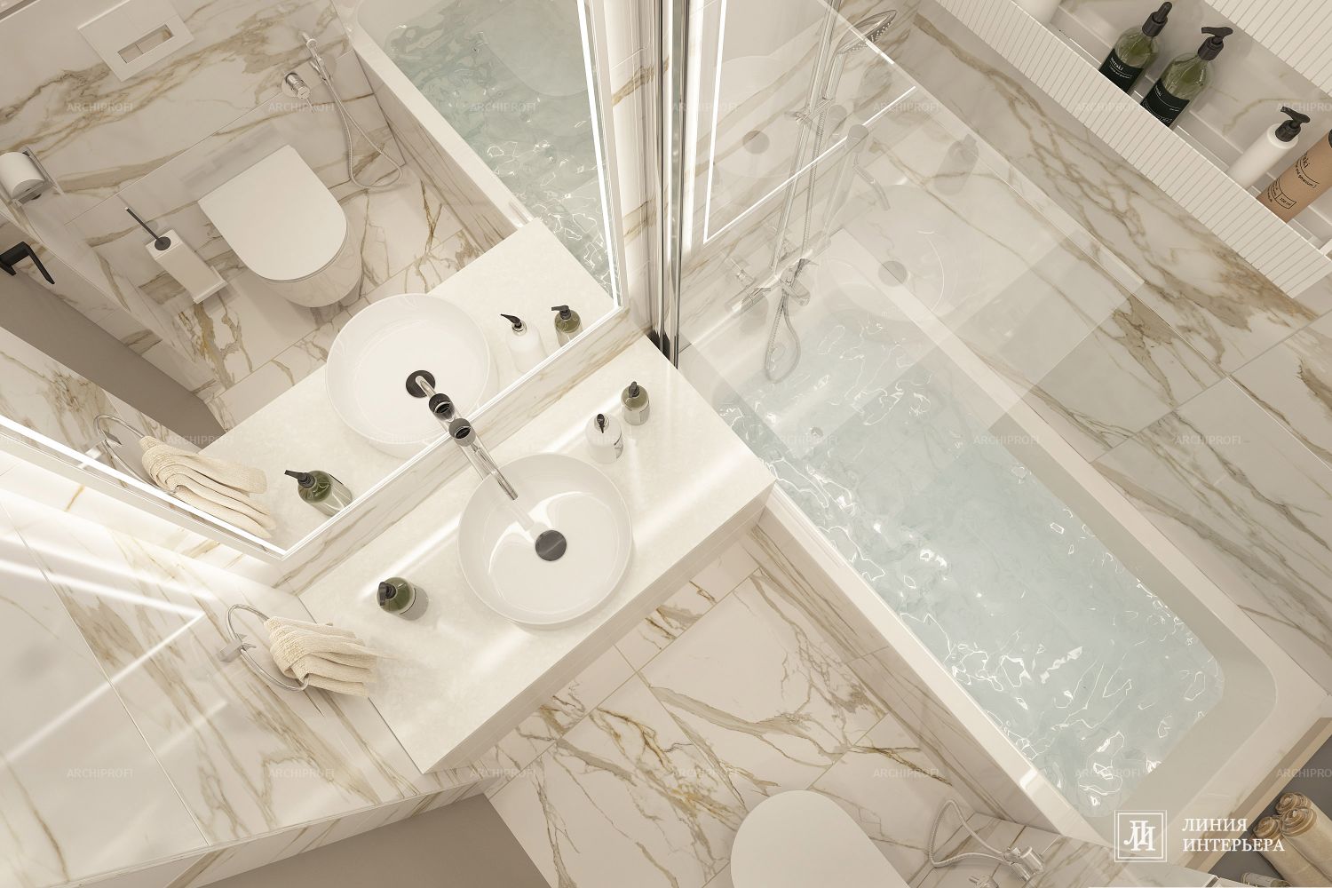3D интерьера, Ванная комната площадью 3 кв.м. в стиле Современная. Проект Дизайн ванной в светлых тонах - ЖК Фили Сити (Filicity), Автор проекта: Дизайнеры Олеся Бирюкова