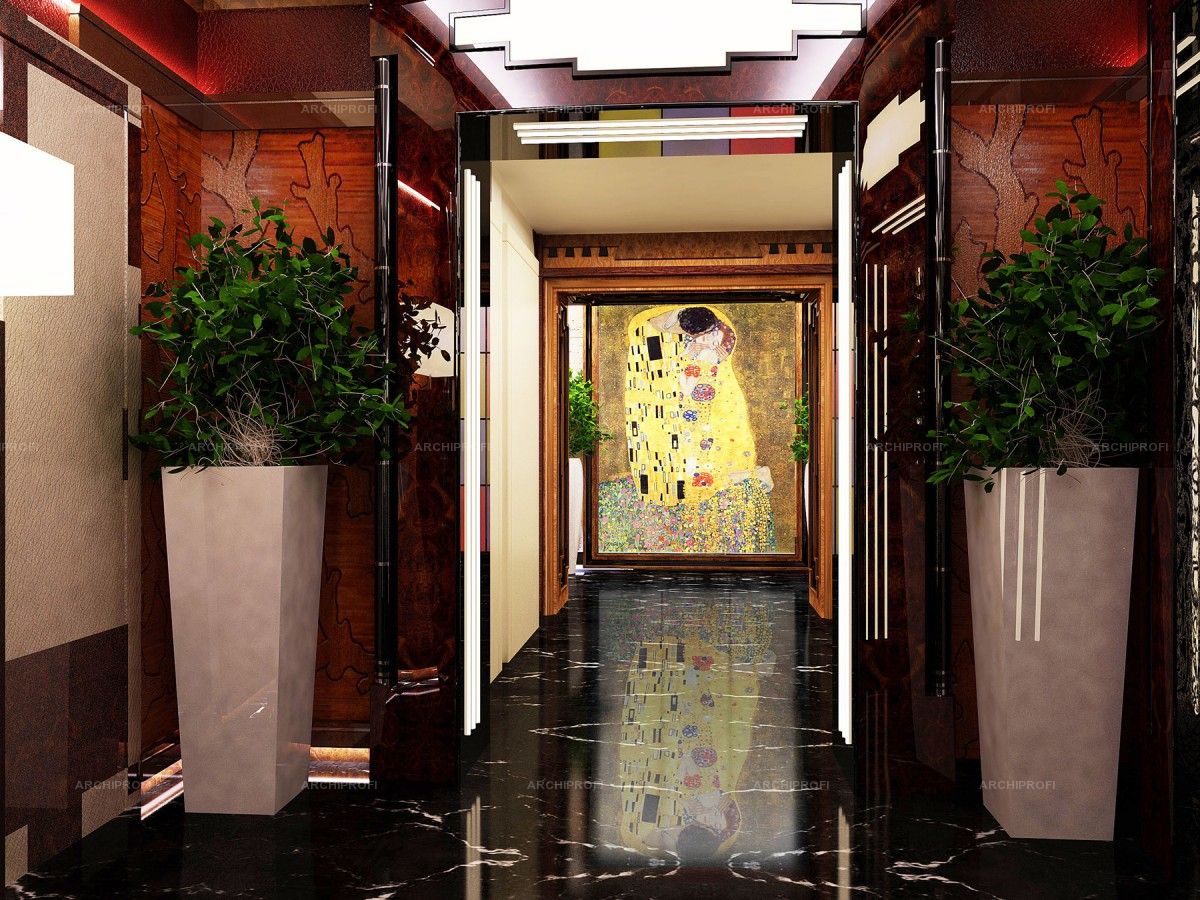 3D интерьера, Лифтовой холл площадью 1300 кв.м. в стиле Ар-деко. Проект Лифтовой холл - Апартаменты в Москва-Сити, Автор проекта: Архитекторы Игорь Холмогоров