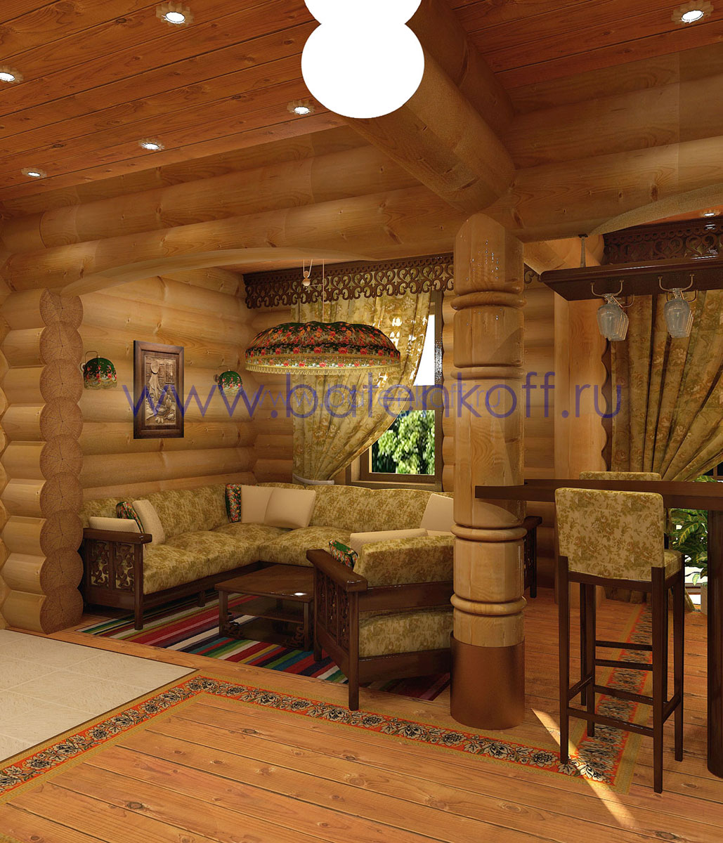 3D интерьера, Комната отдыха Проект Комната отдыха - Дизайн интерьера бани в русском народном стиле, пос.Палникс, Автор проекта: Дизайнеры Дмитрий Батеньков