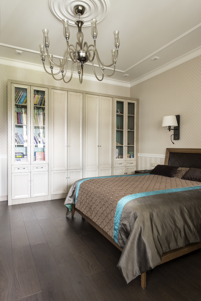 Фото интерьера, Спальня площадью 19 кв.м. в стиле Классическая. Проект Квартира на Ленинском проспекте - Квартира на Ленинском проспекте, Автор проекта: Дизайнеры Светлана Галфаян