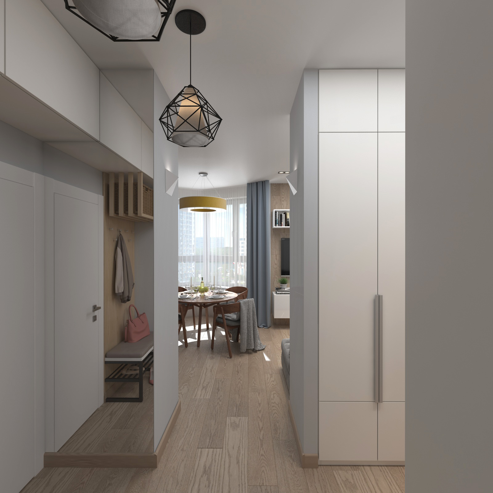 3D интерьера, Прихожая площадью 15 кв.м. в стиле Современная. Проект Прихожая - Перепланировка двушки, Автор проекта: Дизайнеры Наталья Касик