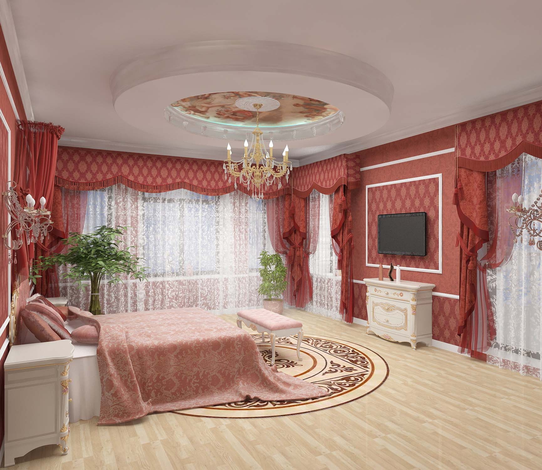 3D интерьера, Спальня Проект Спальня - Частный дом с бассейном, Автор проекта: Дизайнеры Надежда Сергеева