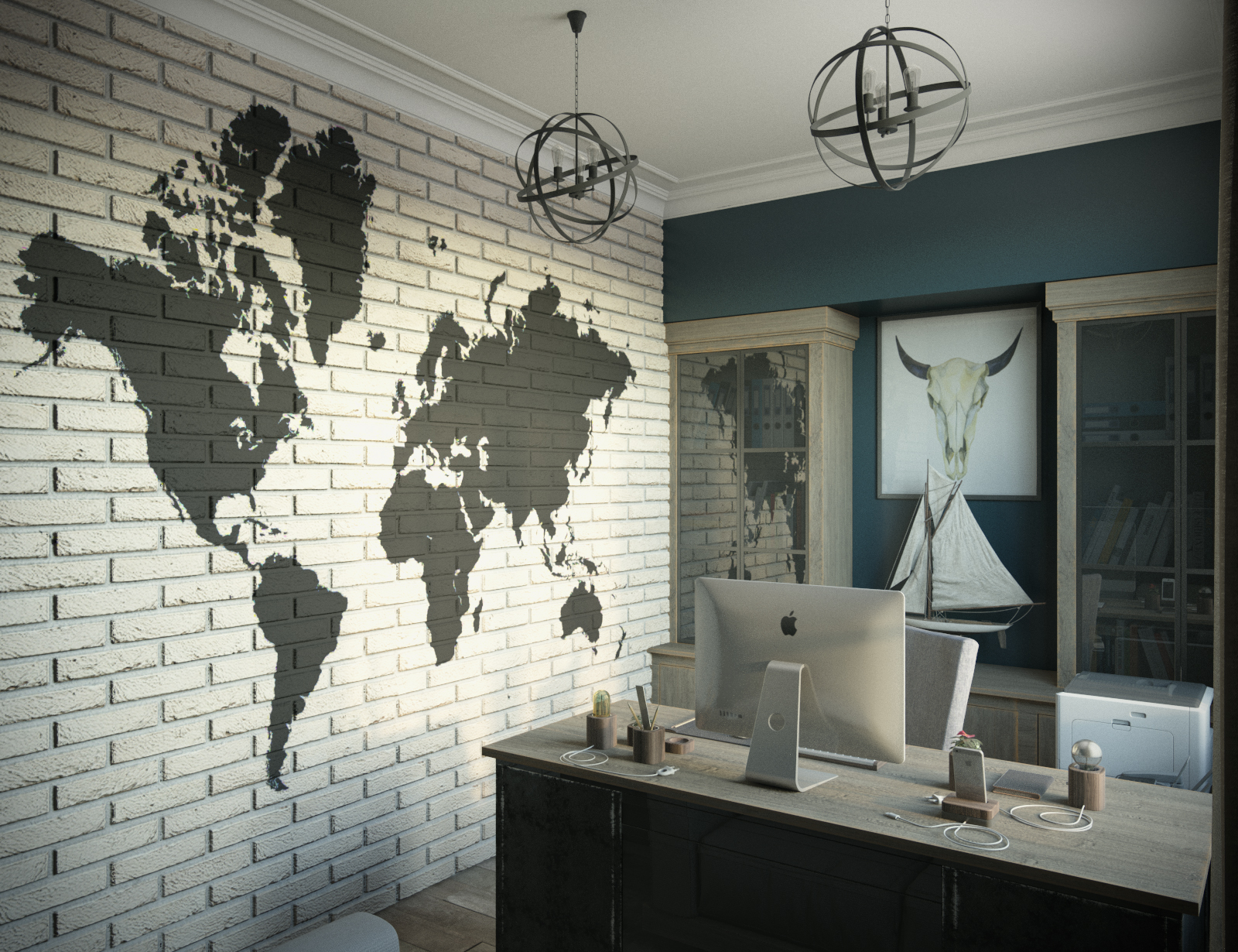 3D интерьера, Кабинет площадью 9 кв.м. в стиле Шале (Швейцария). Проект Дом в стиле шале. - Дом в стиле шале под Калининградом, Автор проекта: Дизайнеры Анастасия Шперлинг