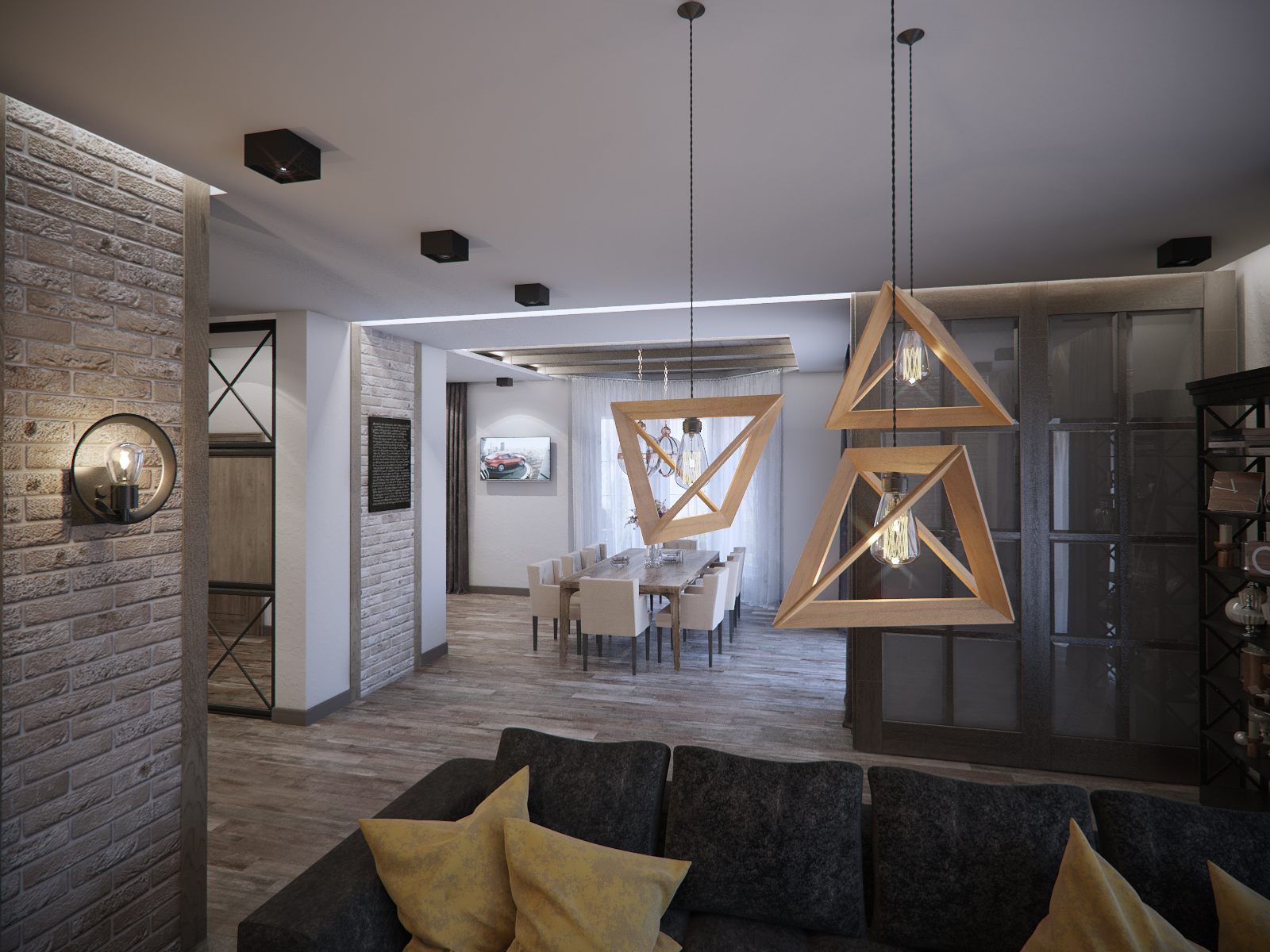 3D интерьера, Гостиная площадью 84 кв.м. в стиле Шале (Швейцария). Проект Дом в стиле шале. - Дом в стиле шале под Калининградом, Автор проекта: Дизайнеры Анастасия Шперлинг