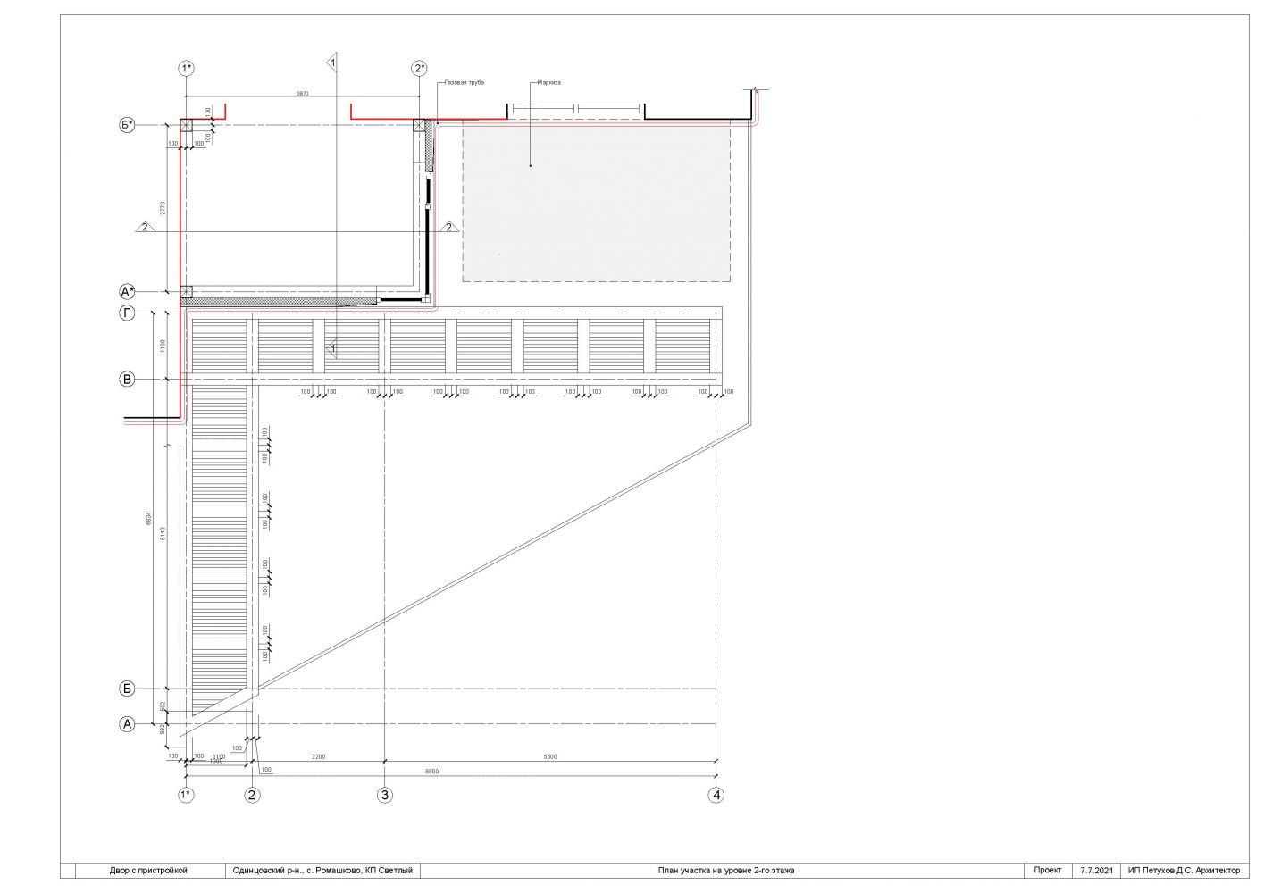 3D дизайна, План на уровне второго этажа, План на уровне второго этажа - Пристройка в c. Ромашково, Автор проекта: Архитекторы Дмитрий Петухов