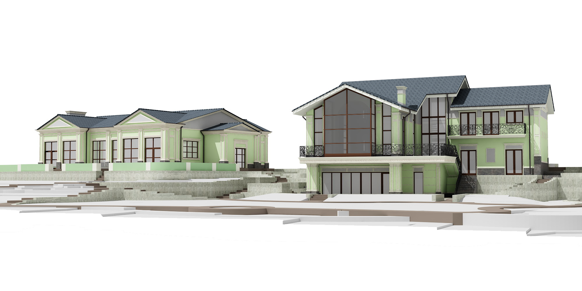 3D дизайн экстерьера, Коттедж для постоянного проживания в стиле Классицизм. 13.06.2014/346013, проект 3д эскизы дома с бассейном, Автор проекта: Архитекторы Виталий Болдинов