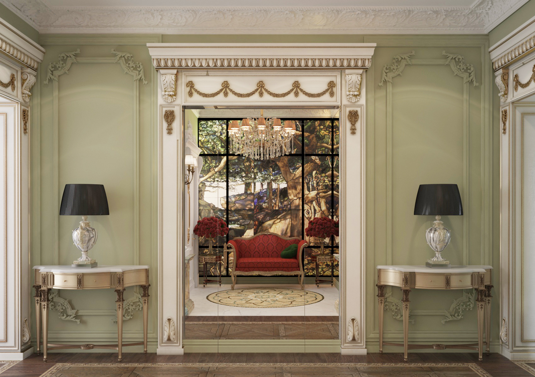 3D интерьера, Холл в стиле Классическая. Проект Холл - Квартира для семьи с тремя детьми, Автор проекта: Архитекторы Станислав Клюев