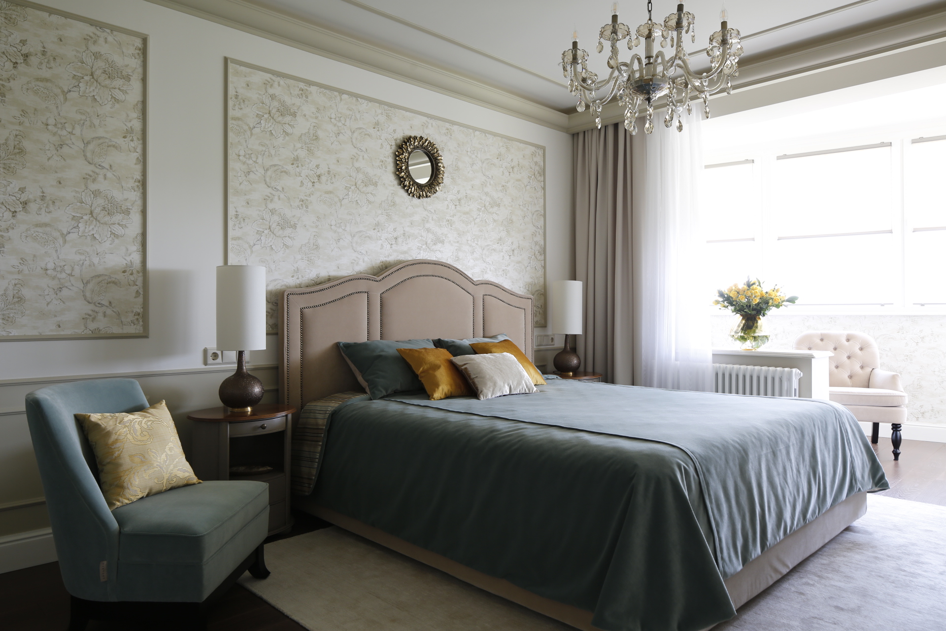 Фото интерьера, Спальня площадью 17 кв.м. в стиле Классическая. Проект 8 - Квартира в Москве 100м2, Автор проекта: Дизайнеры Николай Цупиков