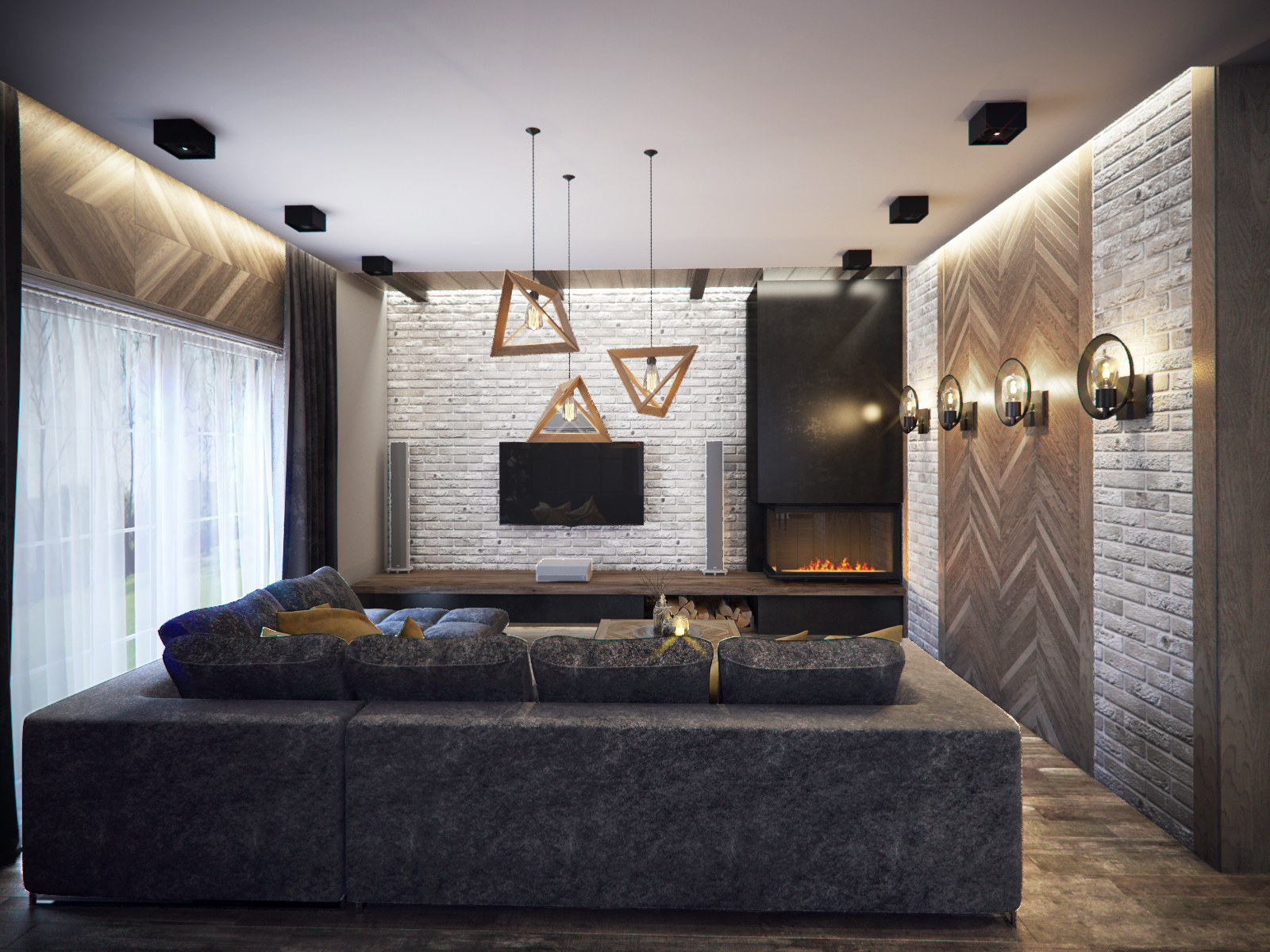 3D интерьера, Гостиная площадью 84 кв.м. в стиле Шале (Швейцария). Проект Дом в стиле шале. - Дом в стиле шале под Калининградом, Автор проекта: Дизайнеры Анастасия Шперлинг