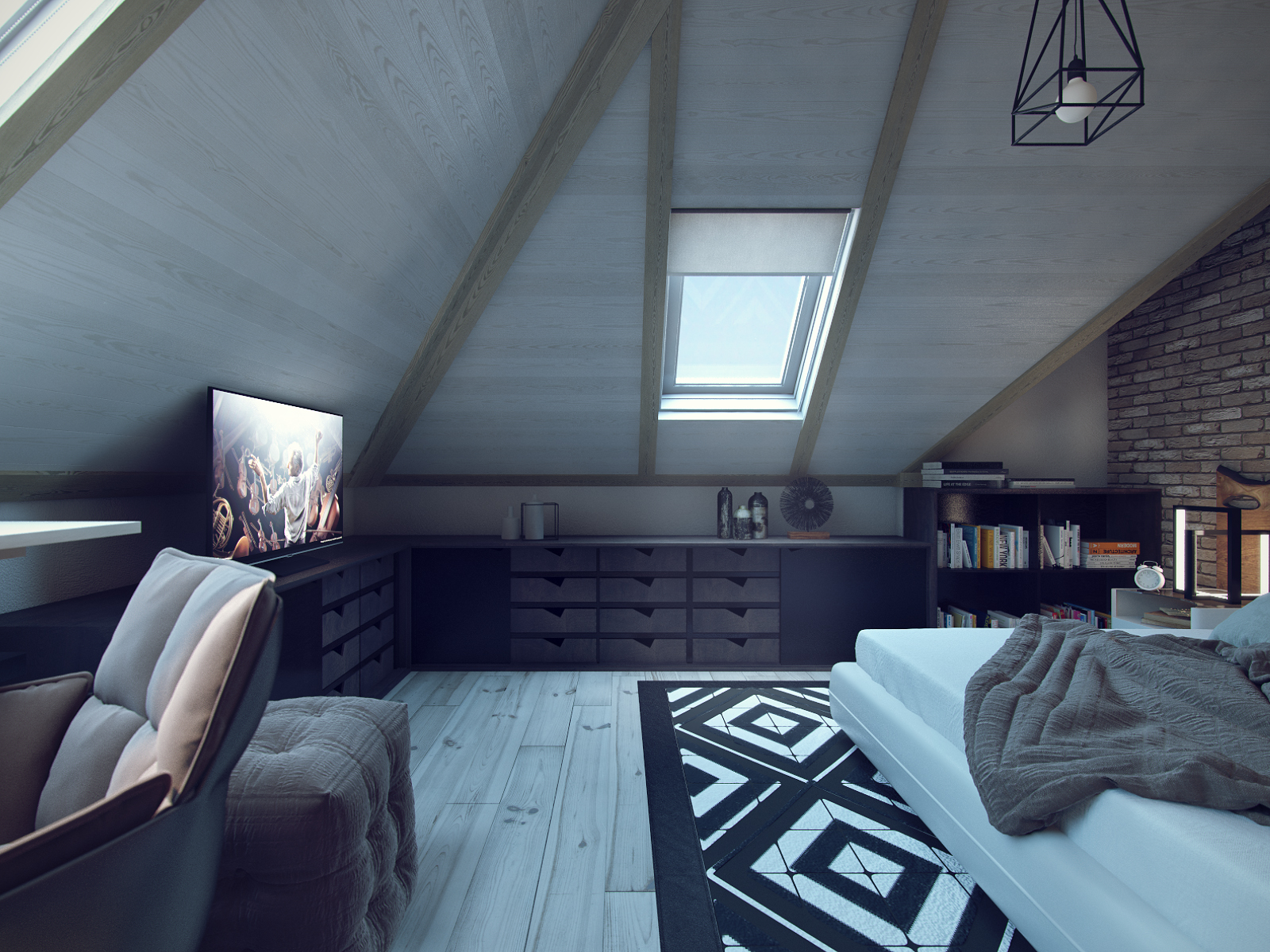 3D интерьера, Гостевая коната площадью 25 кв.м. в стиле Шале (Швейцария). Проект Дом в стиле шале. - Дом в стиле шале под Калининградом, Автор проекта: Дизайнеры Анастасия Шперлинг