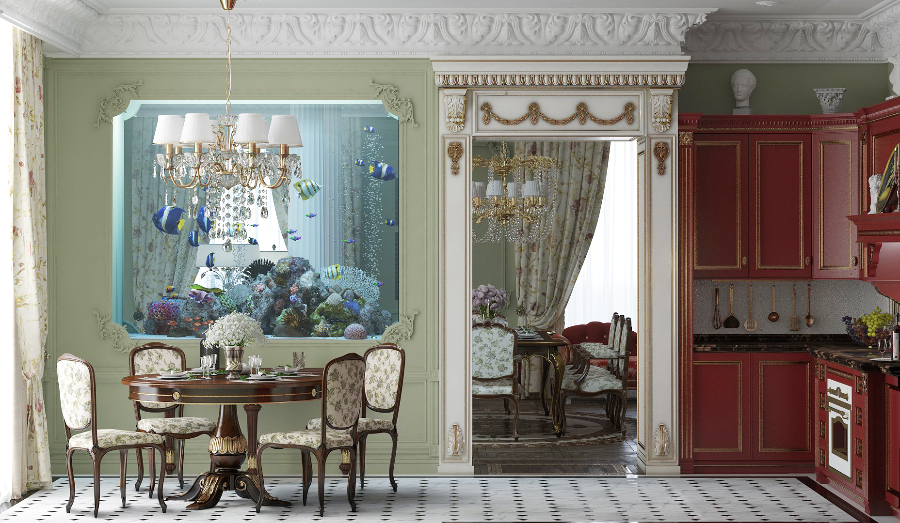 3D интерьера, Кухня в стиле Классическая. Проект Кухня - Квартира для семьи с тремя детьми, Автор проекта: Архитекторы Станислав Клюев