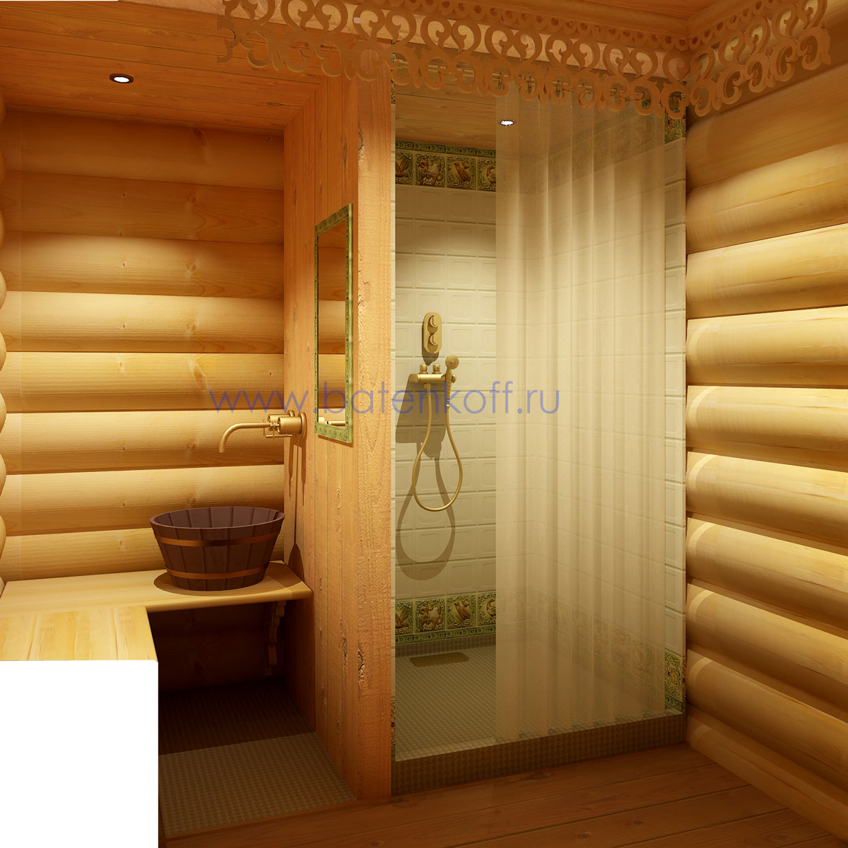 3D интерьера, Предбанник Проект Предбанник - Дизайн интерьера бани в русском народном стиле, пос.Палникс, Автор проекта: Дизайнеры Дмитрий Батеньков