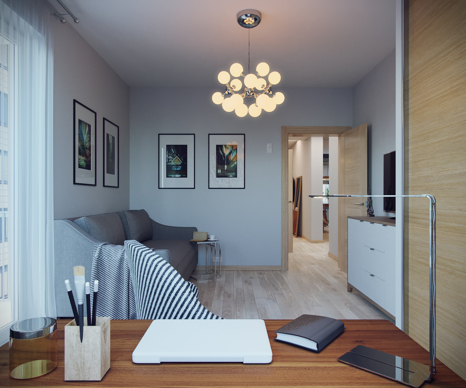 3D интерьера, Гостевая комната площадью 17 кв.м. в стиле Контемпорари (нейтральная стилистика). Проект Гостевея комната - Квартира пока еще холостяка, Автор проекта: Дизайнеры Анастасия Шперлинг