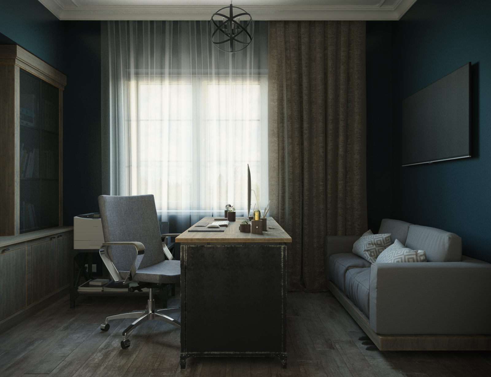 3D интерьера, Кабинет площадью 9 кв.м. в стиле Шале (Швейцария). Проект Дом в стиле шале. - Дом в стиле шале под Калининградом, Автор проекта: Дизайнеры Анастасия Шперлинг