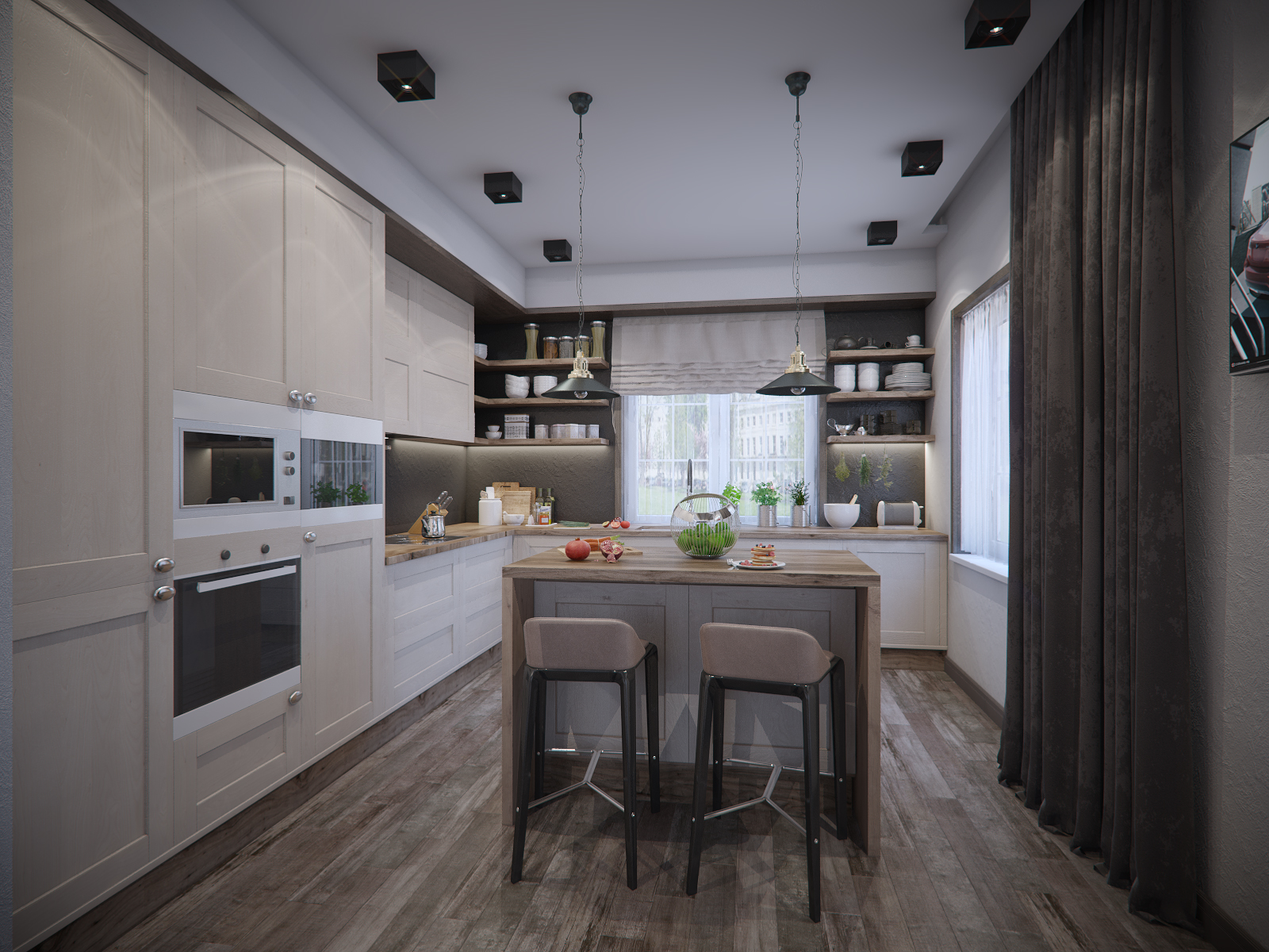 3D интерьера, Гостиная площадью 84 кв.м. в стиле Шале (Швейцария). Проект Дом в стиле шале. - Дом в стиле шале под Калининградом, Автор проекта: Дизайнеры Анастасия Шперлинг