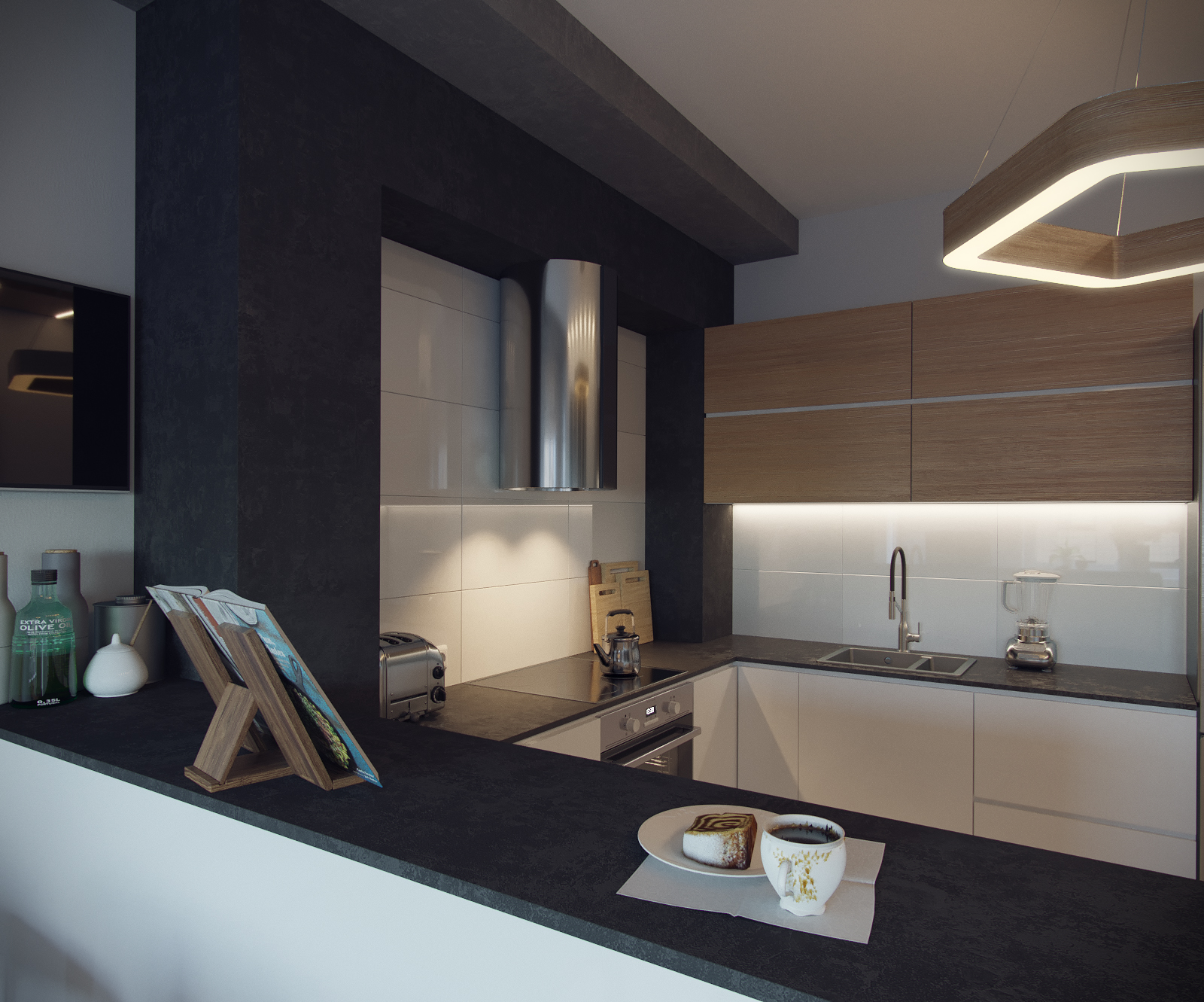 3D интерьера, Кухня площадью 16 кв.м. в стиле Контемпорари (нейтральная стилистика). Проект Кухня для пока еще холостяка - Квартира пока еще холостяка, Автор проекта: Дизайнеры Анастасия Шперлинг