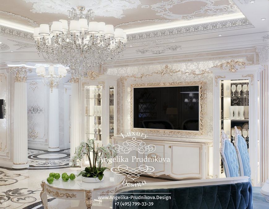 Дизайнпроект интерьера гостиной в стиле барокко в ЖК Ривьера Парус