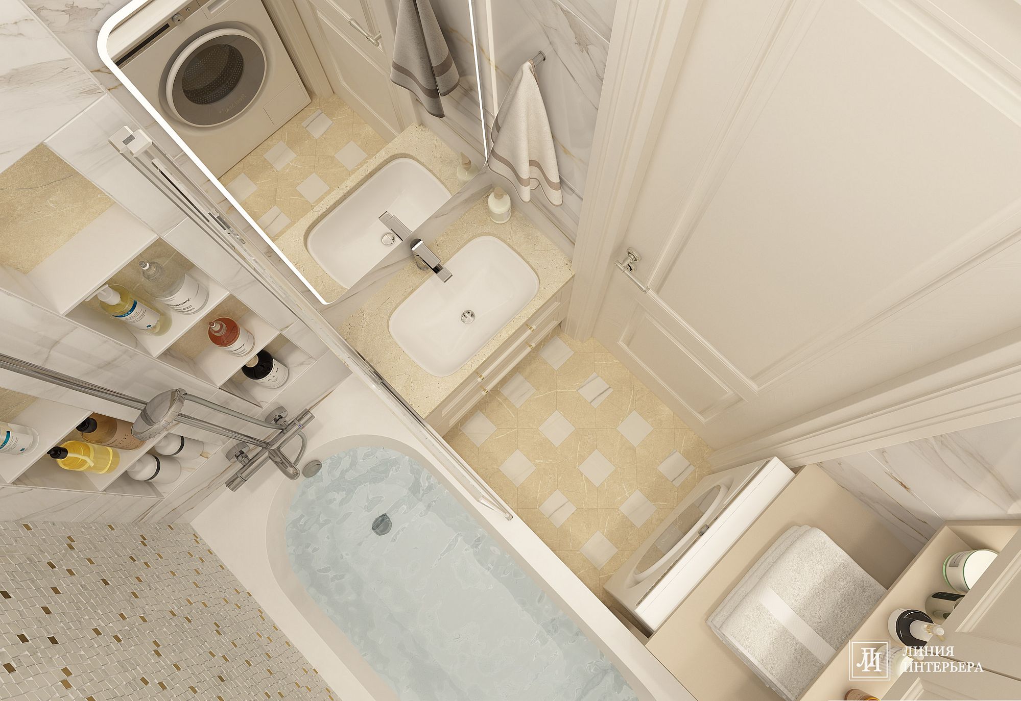 3D интерьера, Ванная комната Проект Ванная в квартире - Интерьер квартиры в современной классике, Автор проекта: Дизайнеры Олеся Бирюкова