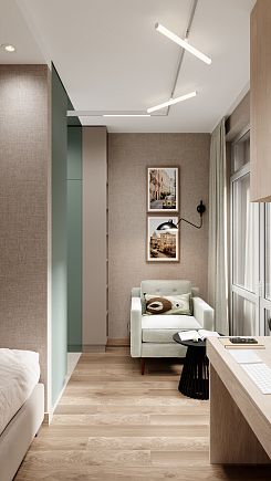 Компактная комната в современном стиле с зонированием