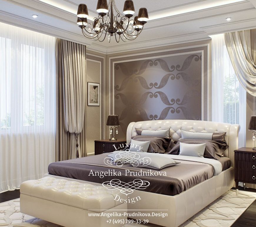 Проект интерьера мужской спальни в стиле английская классика в ЖК Дубровка