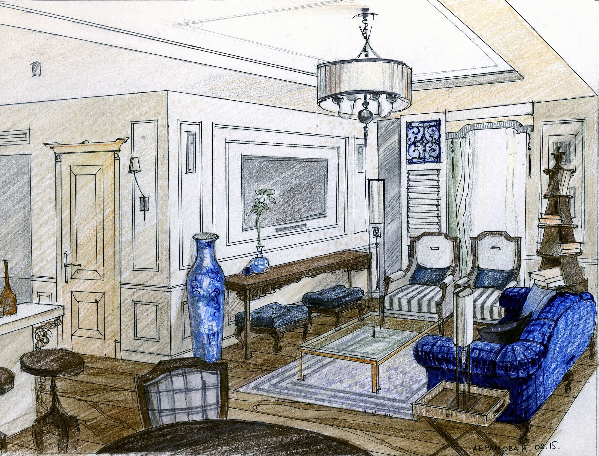 Фото дизайна, Гостиная, 25 кв.м., Гостиная мягкая зона (в цвете) - Ноты Пекина (для Egodom), Арт и творчество, Автор проекта: Дизайнеры Мария Абрамова