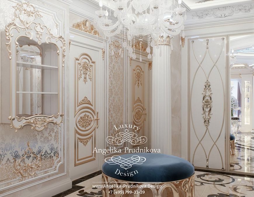Дизайнпроект интерьера холла в стиле барокко в ЖК Ривьера Парус