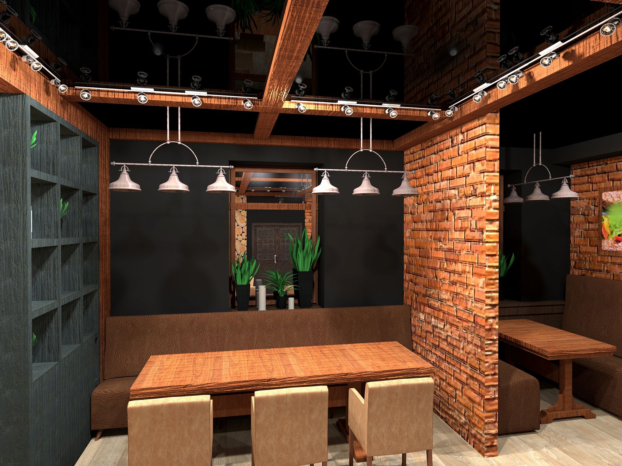 3D интерьера, Зал площадью 74 кв.м. Проект шашлычная Саксаул в г. Южно-Сахалинске - проект шашлычной Саксаул по ул. Сахалинской в г. Южно-Сахалинске, Автор проекта: Дизайнеры Виктория Кушова