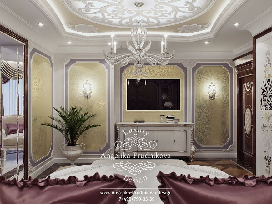 Дизайнпроект спальни в доме в стиле ардеко с элементами классики