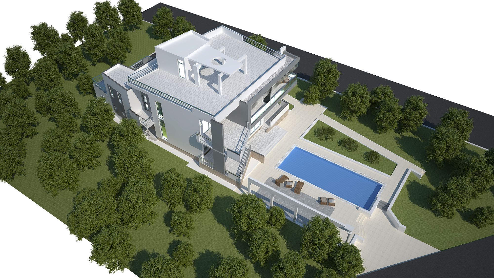 3D дизайн экстерьера, жилой дом, вилла площадью 460 кв.м. в стиле Современная. Белая вилла, проект Проект дома в Sant Jordi D Alfama, архитекторы: Игорь Безирганов, Михаил Безирганов, Автор проекта: Архитекторы Михаил Безирганов