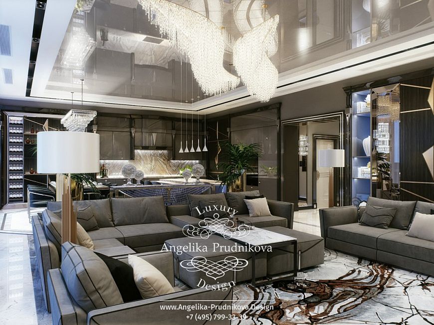 Дизайнпроект интерьера гостиной в стиле модерн с элементами ардеко на Щукинской