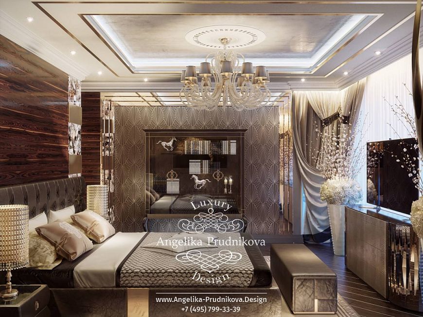 Дизайнпроект интерьера женской спальни в стиле ардеко на Большой Пироговской
