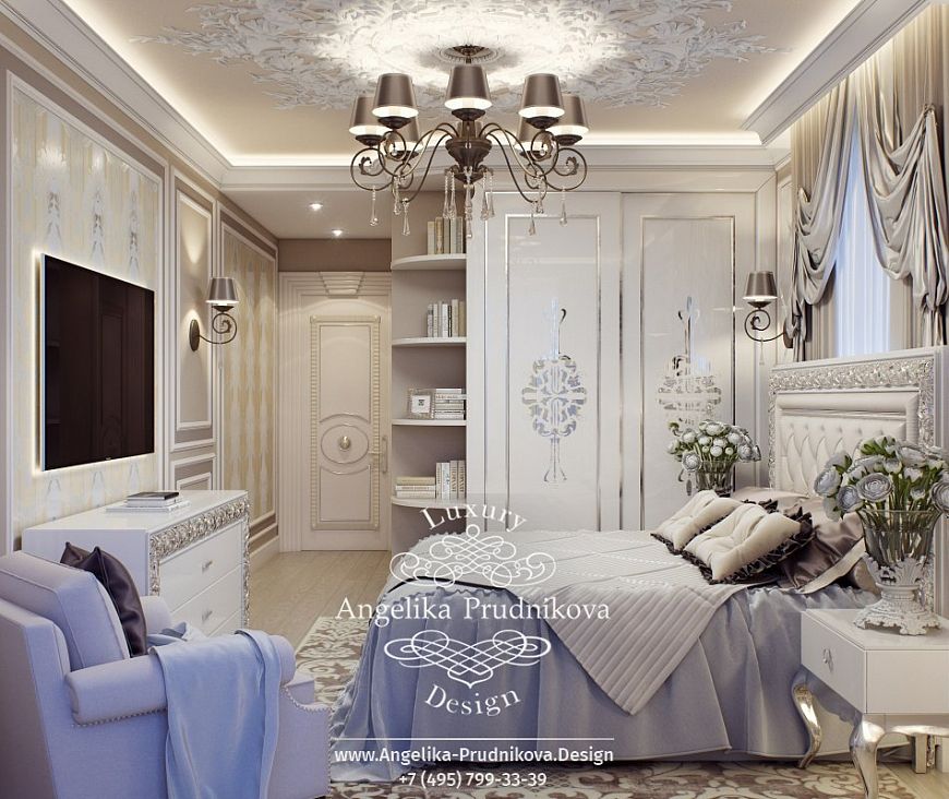 Дизайнпроект интерьера спальни в неоклассическом стиле в ЖК Дубровка