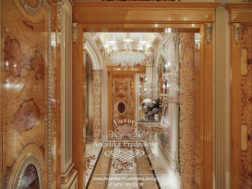 Дизайнпроект интерьера холла в стиле барокко на Ленинском
