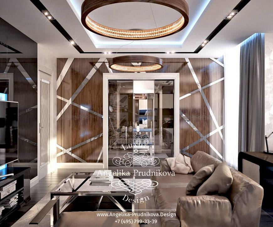 Дизайнпроект интерьера кабинета и спорт зала в стиле лофт в элитном Таун Хаусе Парк Авеню